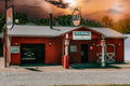 "Stones River Garage at Sunset: A Vintage Americana Masterpiece" Canvas Print